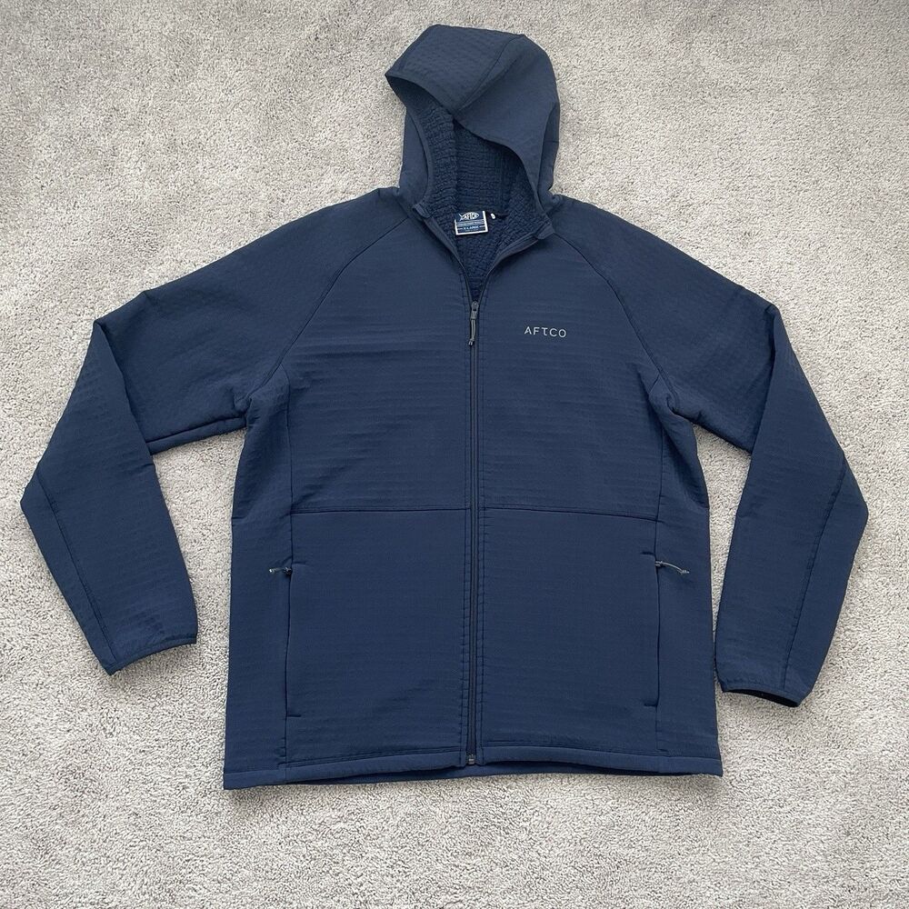 AFTCO Armorloft Sweatshirt Fleece Hooded Full Zip Navy Blue Men's XL Fishing